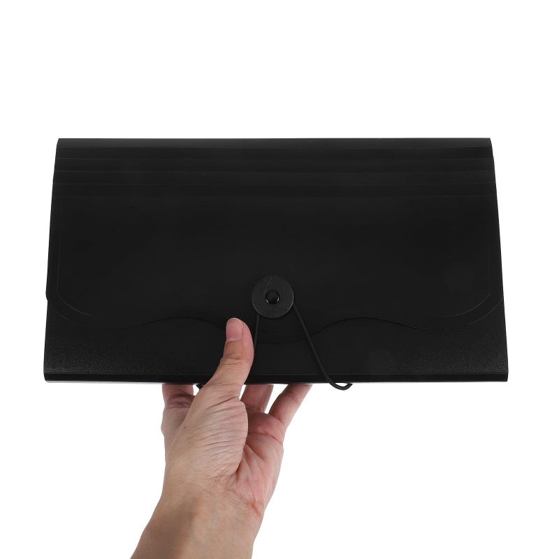 13 Compartment Expanding File Organizer Black Paper Document Holder for Office Receipt Storage - Image 4