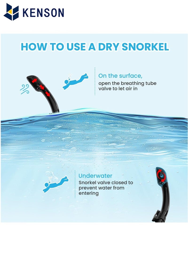 كِينْسُون معدات الغطس للبالغين، طقم غطس جاف، قناع غطس ذو رؤية واسعة 180 درجة، قناع غطس للتنفس الحر للغطس والغوص والسباحة - Image 4