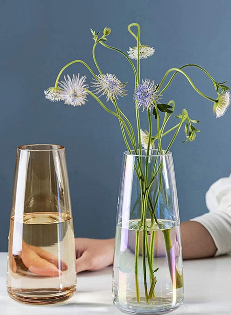 SOLARAE Flower Glass Vase for Decor Home Handmade Modern Large Flower Vases for Centerpieces Living Room Kitchen Office Wedding 8.7 Inch (Amber) - Image 2