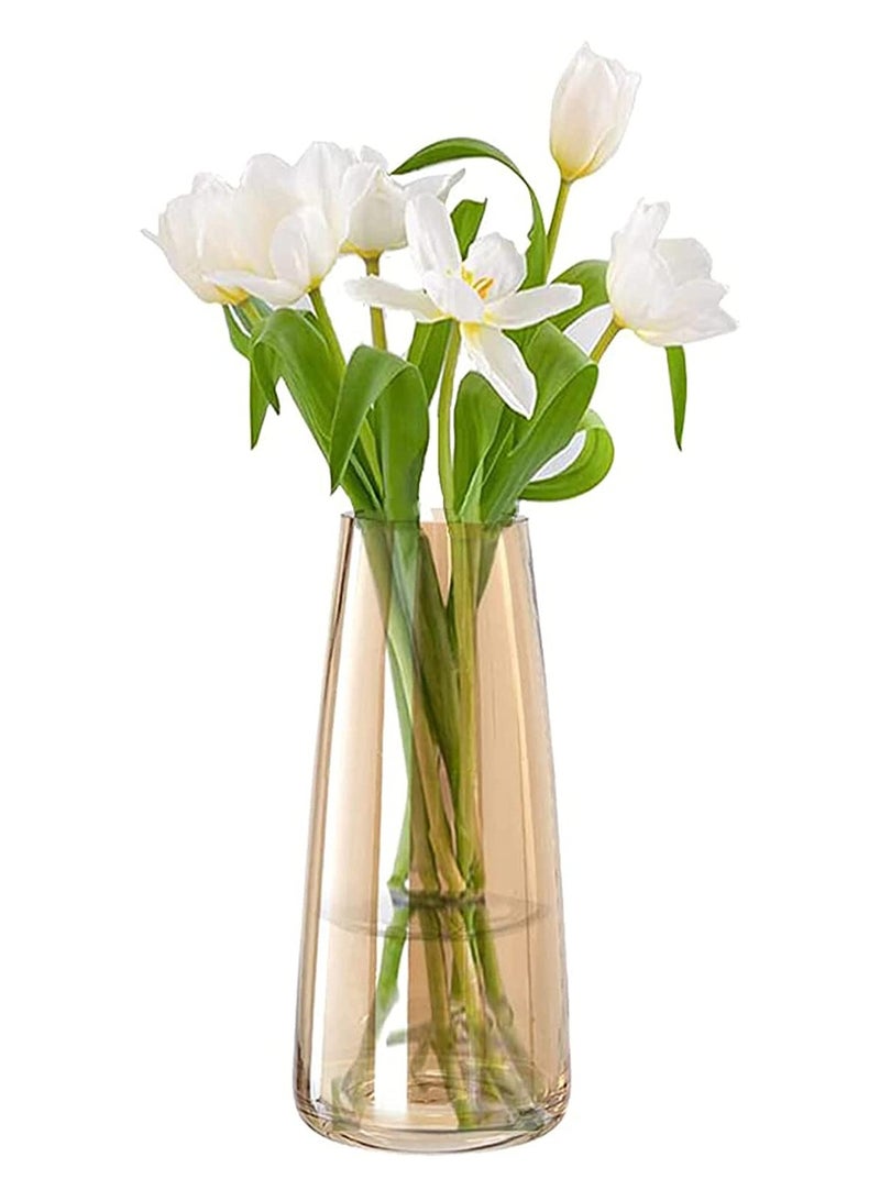 SOLARAE Flower Glass Vase for Decor Home Handmade Modern Large Flower Vases for Centerpieces Living Room Kitchen Office Wedding 8.7 Inch (Amber) - Image 1