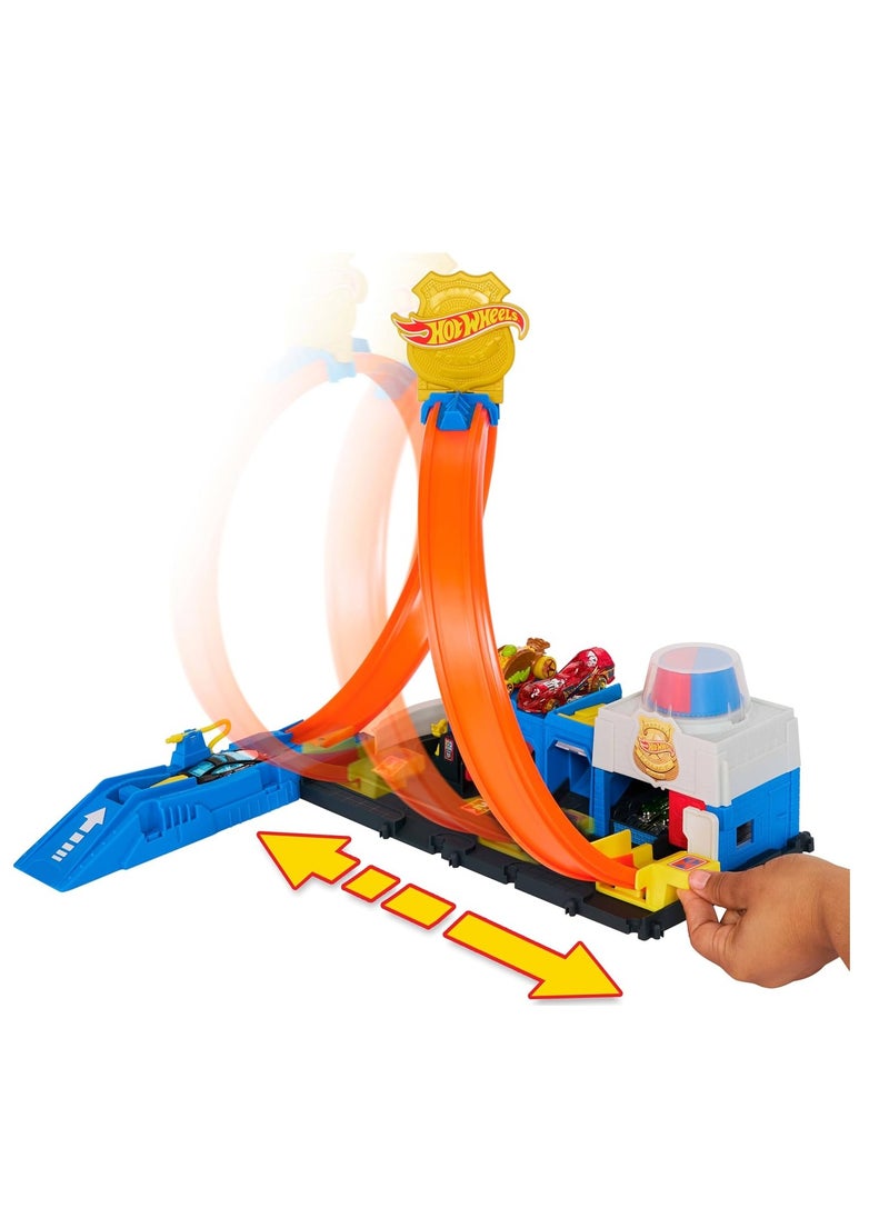 Hot Wheels - ​Hotwheels Toy Car Track Set, Super Police Station Playset With 1:64 Scale Die-Cast Vehicle, Adjustable Loop For Multiple Ways To Race And Stunt - Image 1