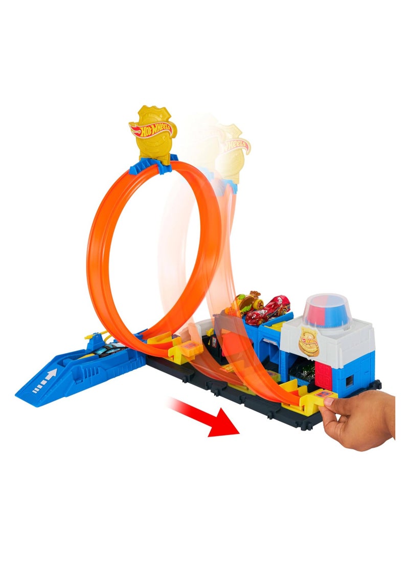 Hot Wheels - ​Hotwheels Toy Car Track Set, Super Police Station Playset With 1:64 Scale Die-Cast Vehicle, Adjustable Loop For Multiple Ways To Race And Stunt - Image 1