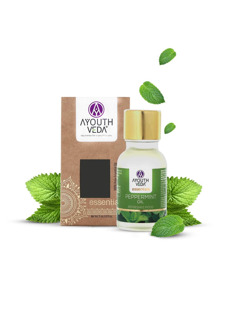 AYOUTHVEDA Ayouthveda Peppermint Essential Oil for Skin & Hair | Aromatherapy Kit for Stress Relief & Relaxation | 100% Pure & Natural Therapeutic Grade |Can Be Used as Air purifier (Pack Of 1; 15ml)  - Image 1