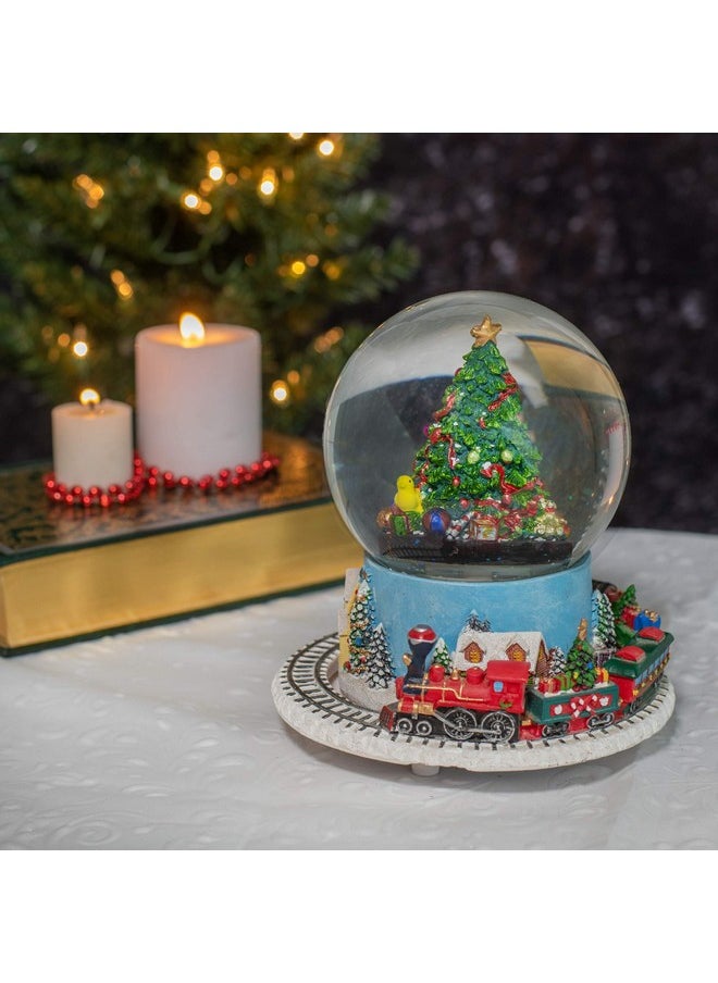 Elanze Designs - Elanze Designs Christmas Tree Village Sturdy Musical Glitter Water Snow Globe Tabletop Figurine Decoration and Moving Train - Plays Tune We Wish You A Merry Christmas - Image 1