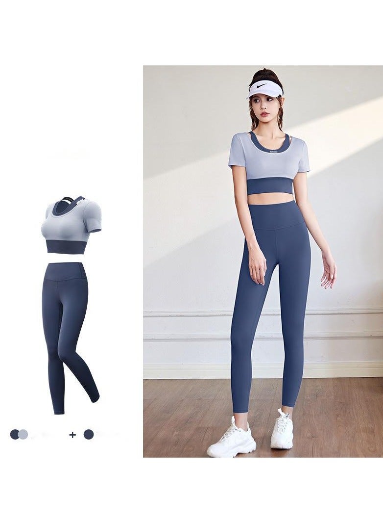 Generic Women's High-Waisted Yoga Pants With Short Sleeves, Breathable Belly Control Yoga Leggings With Short Sleeve Set Exercise, Gym, Sports, Outdoors  - Image 1