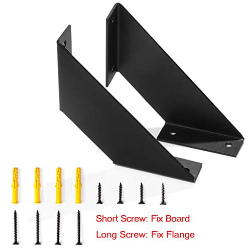 FOYO Iron 8 inch Shelf Brackets Flat Angle Curved Black Floating Industrial Shelves Support Brackets, Set of 2 - Image 3