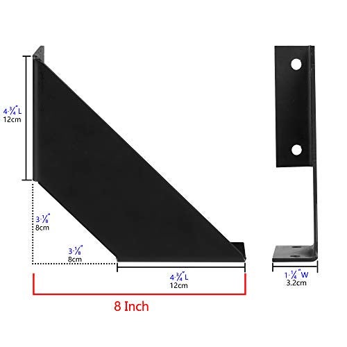 FOYO Iron 8 inch Shelf Brackets Flat Angle Curved Black Floating Industrial Shelves Support Brackets, Set of 2 - Image 2