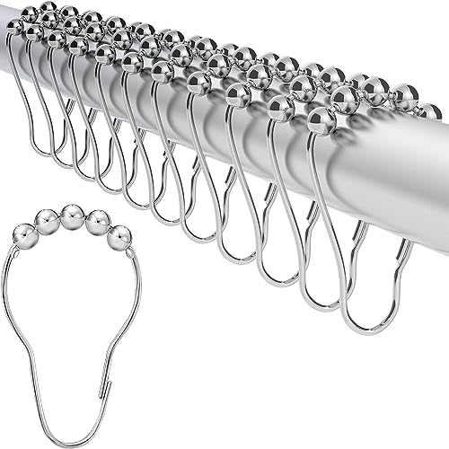 Style Keepers 15 Pcs Shower Curtain Hook Rings, Stainless Steel Roller Balls Bath Curtain Rings for Bathroom Shower Curtain Rods, Rust-Resistant Shower Curtain Hooks Rings for Bathroom (7 x 3.5 cm, Silver) (15) - Image 1