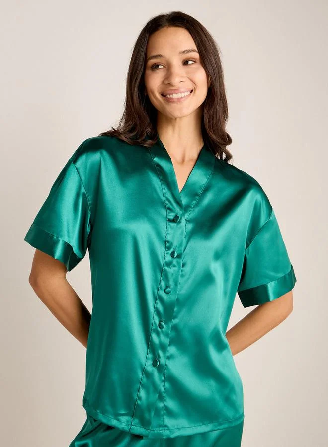 سبلاش فيڤ طقم بيجامة نسائي برقبة على شكل حرف  وأكمام قصيرة وخصر مطاطي