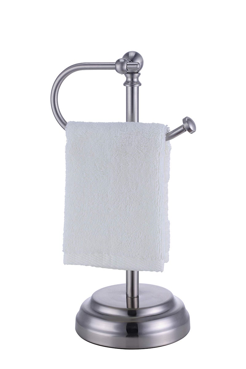 SunnyPoint Heavy Weight Classic Decorative Metal Fingertip Towel Holder Stand for Bathroom, Kitchen, Vanity and Countertops. (Brush Chrome, 13.5" x 5.5" x 5.5" INCH) - Image 1