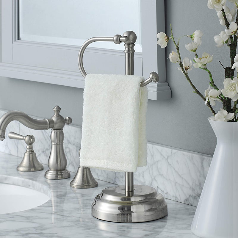 SunnyPoint Heavy Weight Classic Decorative Metal Fingertip Towel Holder Stand for Bathroom, Kitchen, Vanity and Countertops. (Brush Chrome, 13.5" x 5.5" x 5.5" INCH) - Image 2
