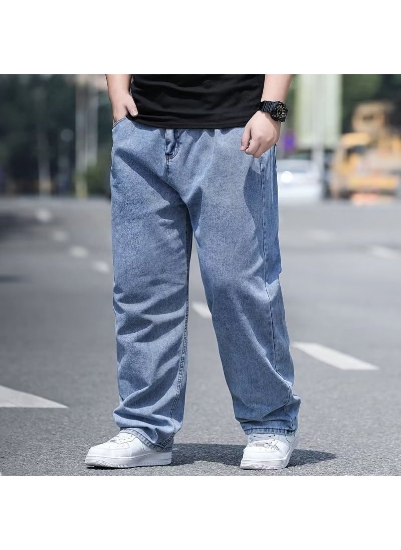 Generic - Plus Size Straight-Leg Loose-Fit Mens Jeans Extra Large Wide Leg Plus Size Pants For Overweight People Casual Work Trousers Sky blue - Image 1