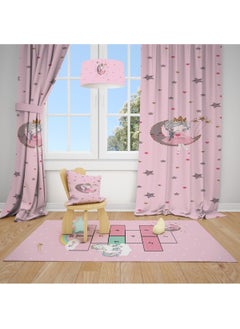Talia Home Girl Sitting on the Moon Pink Patterned Children and Baby Room Background Curtain 2 Wings TLA-280 