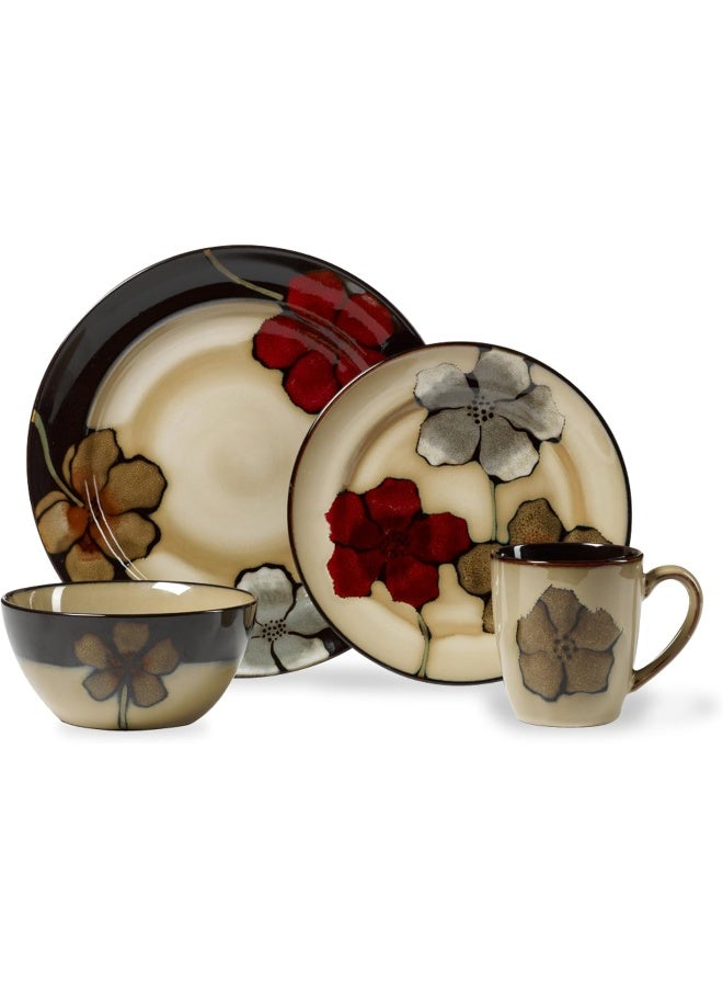 Pfaltzgraff Painted Poppies 16-Piece Stoneware Dinnerware Set Service for 4 Tan/Assorted - Image 1