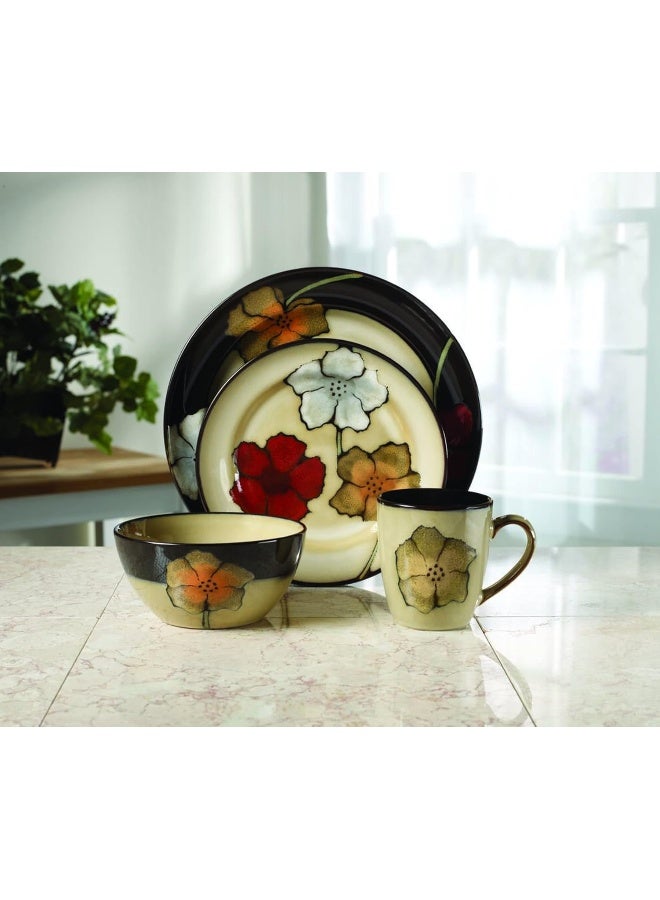 Pfaltzgraff Painted Poppies 16-Piece Stoneware Dinnerware Set Service for 4 Tan/Assorted - Image 3