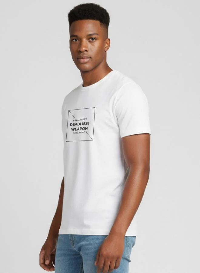 Clans&Hans Men White Crew Neck Graphic Print T-Shirt