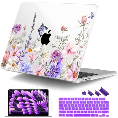 DONGKE Compatible with M5 MacBook Air 15 inch Case 2026 20252023 A3448 A3241 A3114 A2941 M4 M3 M2 Liquid Retina Display Touch ID Protective Hard Shell Cover Keyboard Skin Butterfly Floral - Image 1