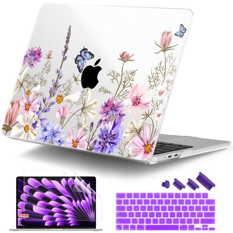 DONGKE Compatible with M5 MacBook Air 15 inch Case 2026 20252023 A3448 A3241 A3114 A2941 M4 M3 M2 Liquid Retina Display Touch ID Protective Hard Shell Cover Keyboard Skin Butterfly Floral - Image 2