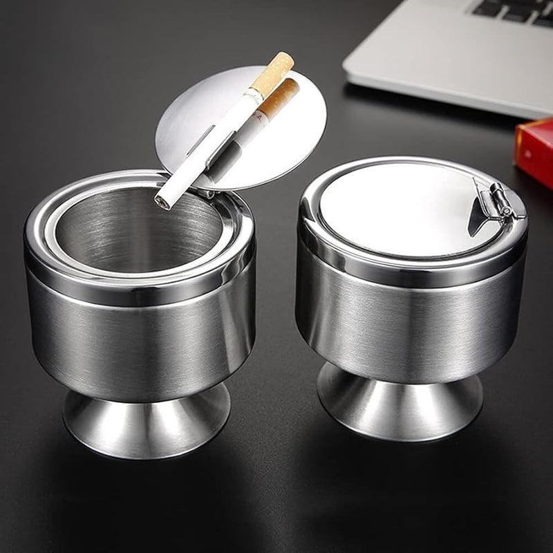 Black Gold Silver Stainless Steel Car Ashtray with Lid Windproof Portable for Outdoor Travel Home Use - Image 1