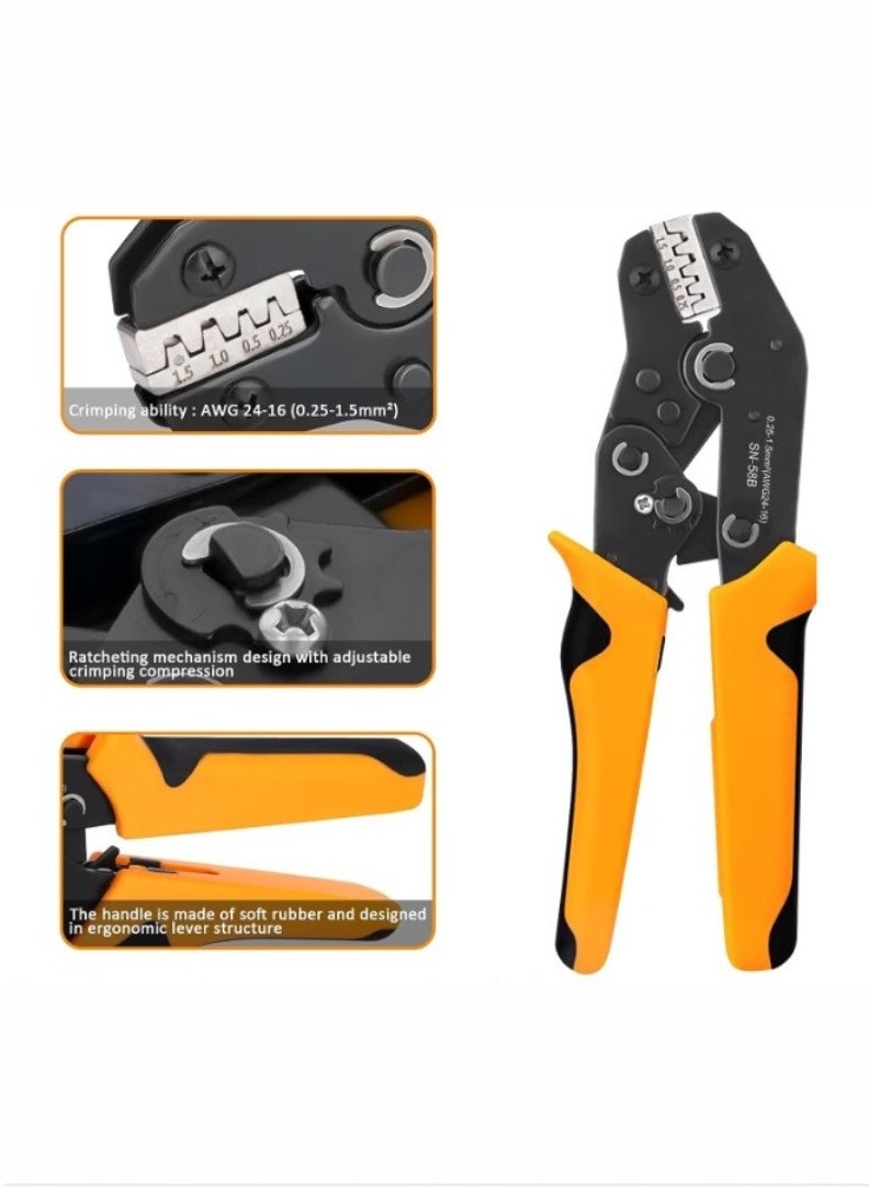 Terminals Crimping Tool Set SN-58B Plier with 3 Interchangeable Jaws Color，Orange