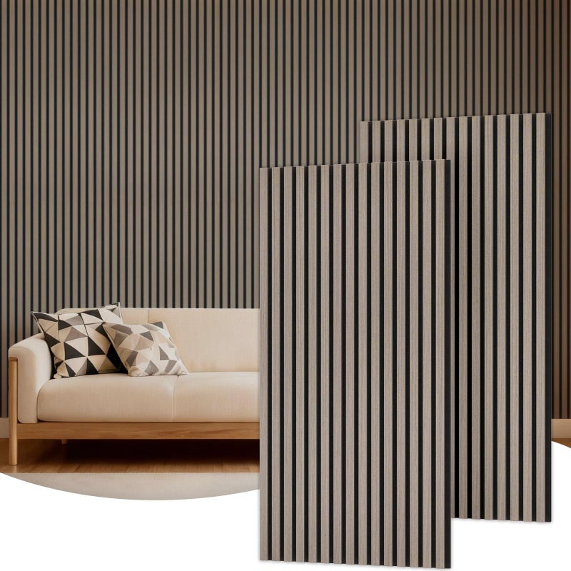 TONOR Wood Wall Panels for Interior Wall Decor, 2 Pack 47.2"x23.6"(15.5ftÂ²) Wood Slat Acoustic Panels, Soundproof Wall Panels for Noise Cancelling and Decoration, Living Room, Bedroom, Office, Grey - Image 1