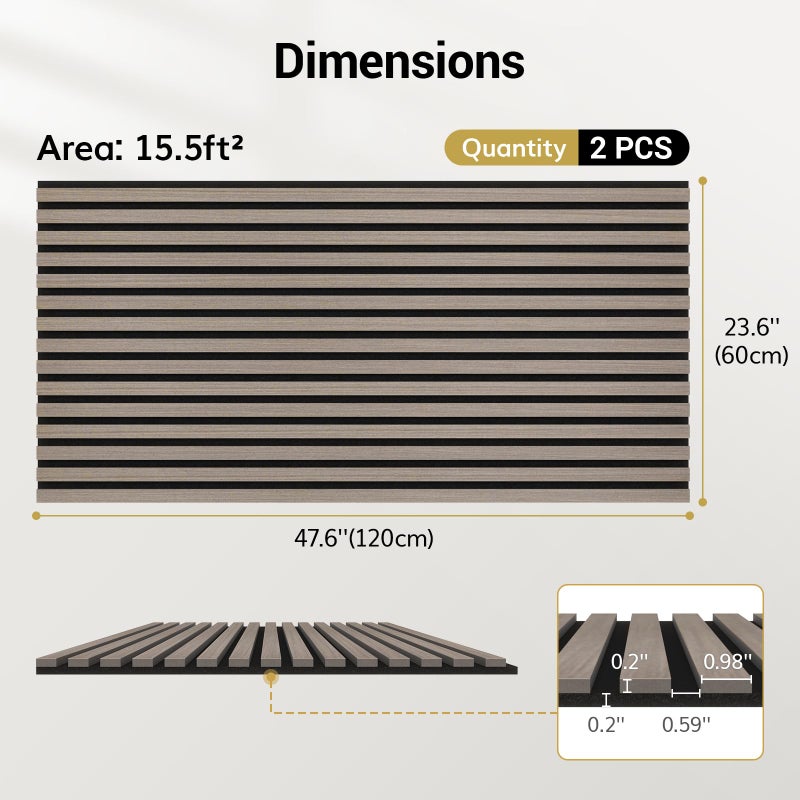 TONOR Wood Wall Panels for Interior Wall Decor, 2 Pack 47.2"x23.6"(15.5ftÂ²) Wood Slat Acoustic Panels, Soundproof Wall Panels for Noise Cancelling and Decoration, Living Room, Bedroom, Office, Grey - Image 3