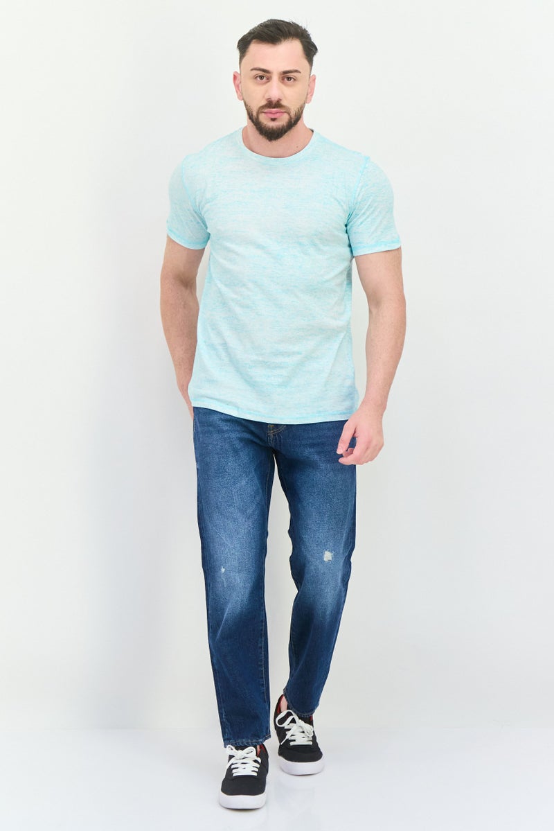 Company Eighty One Men Round Neck Short Sleeves Heather T-Shirt, Light Aqua Blue - Image 4