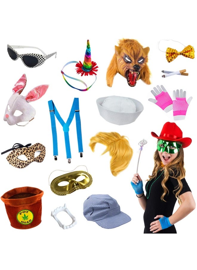 Funny Party Hats - Photo Booth Props - Photo Booths for Parties - Assorted Photo Booth Kit 18 Pc Adult Props - Image 1