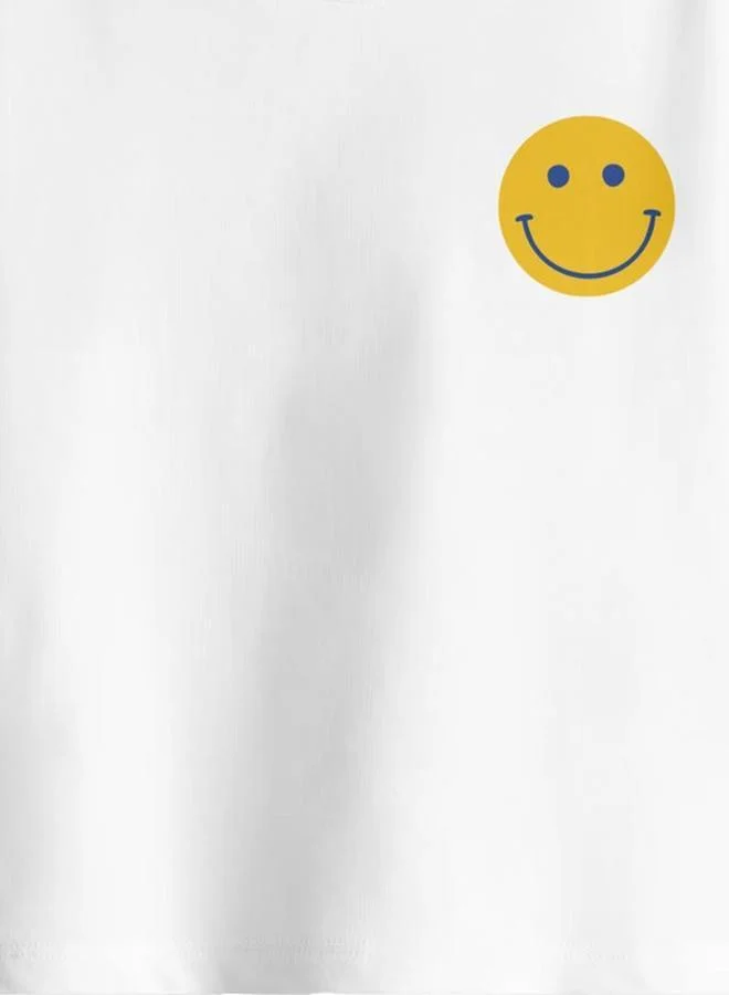 Bonorganik Girl's White 100% Cotton Printed Oversized T-Shirt