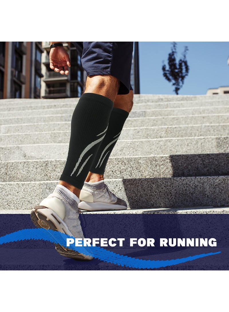 SOLARAE Calf Compression Sleeves, Leg compression Sleeve, 2 Pairs Footless Compression Socks, for Running, Varicose Veins & Shin Splint Relief, Cycling, Shin Splint Support for Working out (Black) - Image 1