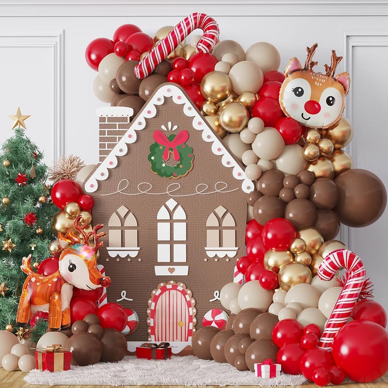 UAEYW 138Pcs Christmas Reindeer Balloon Garland Arch Kit Red Brown Sand White Gold Balloons with Moose Elk Deer Candy Cane Foil Balloon for Christmas Woodland Party Xmas Winter New Year Party Decorations - Image 2