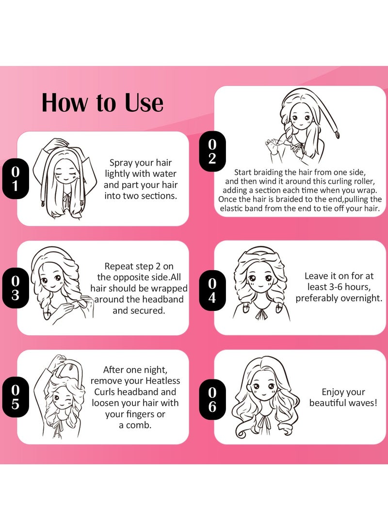 Heatless Curling Headband Set, 2 Pcs for Effortless Overnight Curls, Perfect for All Hair Types, Create Beautiful Waves Without Heat, Available in Pink and Black - Image 4