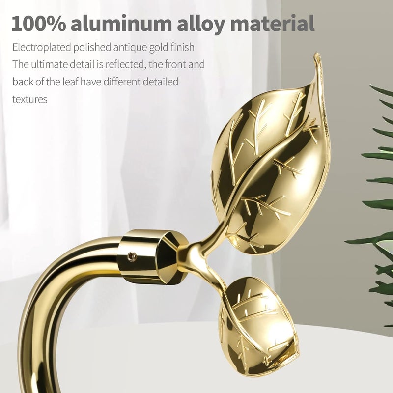 HIKMLK Leaf Curtain Holdbacks 2pcs, Handmade Metal Bronze Curtain Holders for Wall Decor, Antique Brass Curtain Tieback for Drapes Vintage Window Decoration (Vintage Golden) - Image 2