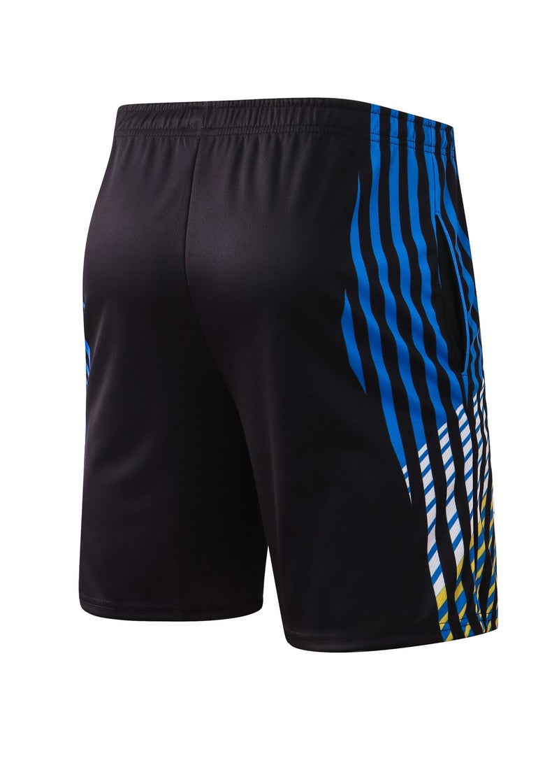 YEL PRO Men Quick Dry Breathable Elastic Shorts Black/Blue - Image 2