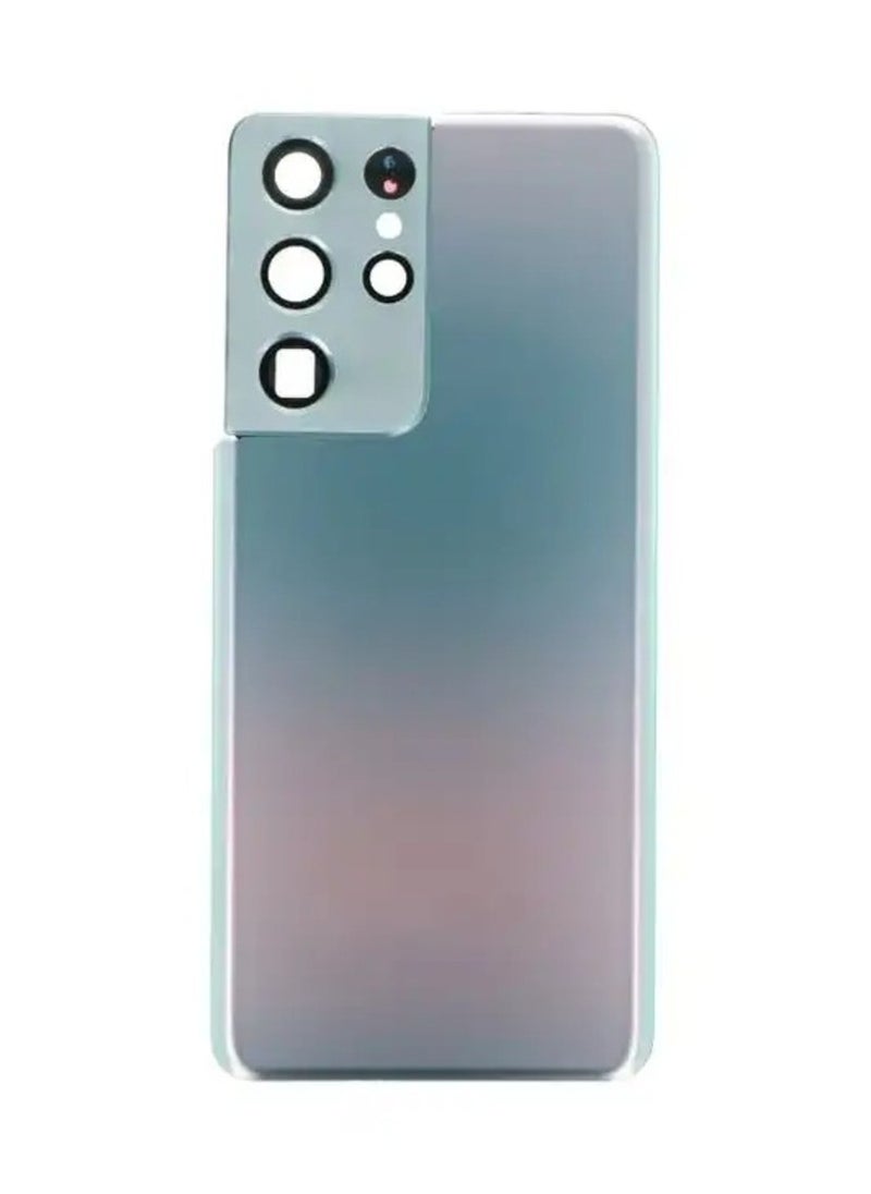 ماركة غير محددة غطاء زجاجي بديل للوحة الخلفية لهاتف Samsung Galaxy S21 Ultra 5G مع غطاء عدسة الكاميرا G998B فضي  - Image 1