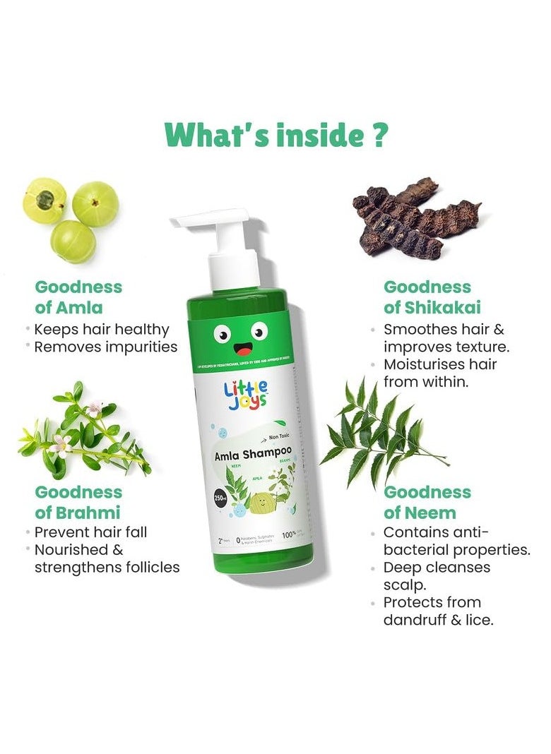 Little Joys Amla Shampoo for Kids (2+Yrs) With Amla Shikakai Brahmi and Neem Deep Cleanses and Nourishes Scalp and Hair Protects from Dandruff and Lice  250ml