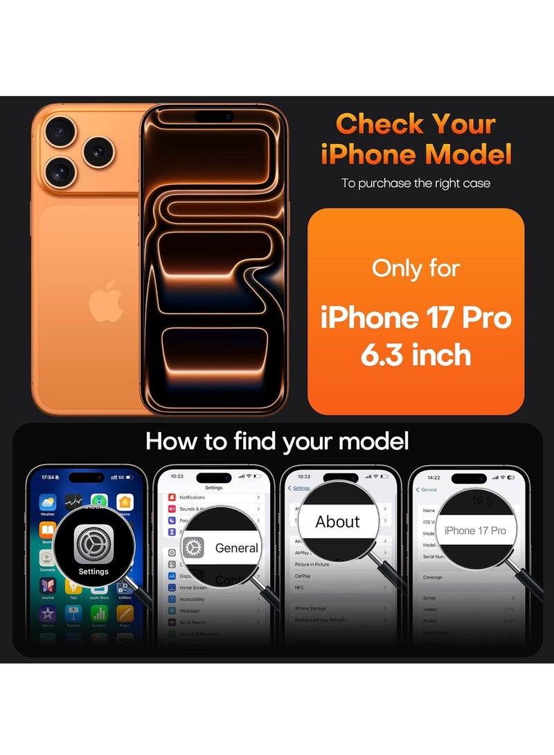 حومة جراب حماية لهاتف آيفون 17 برو مع تقنية MagSafe، مقاوم للاصفرار، يحمي من السقوط، غطاء كامل لحماية عدسة الكاميرا، جراب شفاف ناعم مطلي، مناسب لهاتف آيفون 17 برو مقاس 6.3 بوصة - Image 2