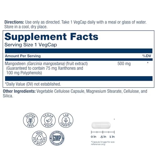 SOLARAY Vital Extracts Mangosteen 500mg Herbal Supplements for Wellness Support Mangosteen Fruit Extract with 75mg Xanthones 100mg Polyphenols Vegan Gluten Free 60Day Guarantee 60 Servings - Image 5