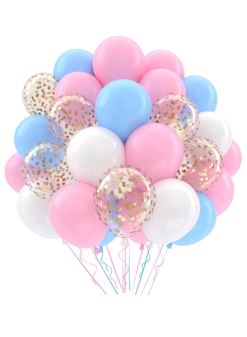 Boxwoods 70 pcs Pastel Blue And Pink Latex Balloons With Confetti For Birthday Gender Reveal And Baby Shower Party Decoration - Image 1