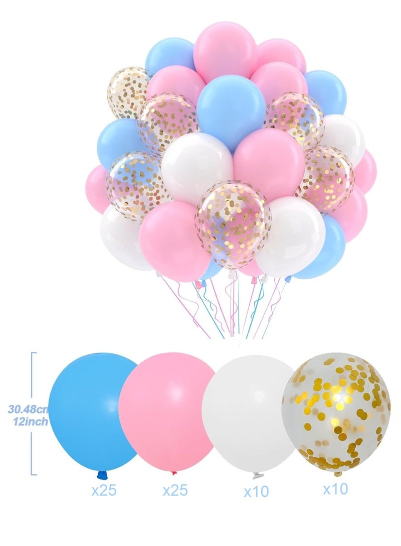 Boxwoods 70 pcs Pastel Blue And Pink Latex Balloons With Confetti For Birthday Gender Reveal And Baby Shower Party Decoration - Image 2