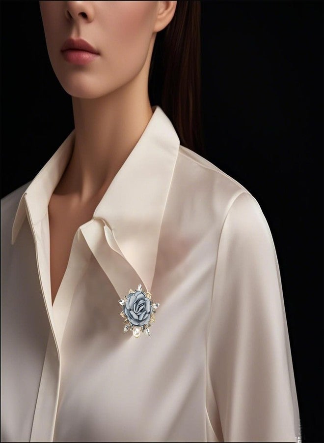 Joynaamn Rose Brooch for Women, Elegant Flower Pins Collar Lapel Fabric with Faux Pearl for Suit Dress Blouse Party Costume Wedding Bridal Bouquet Mother's Day Gift, Blue - Image 3