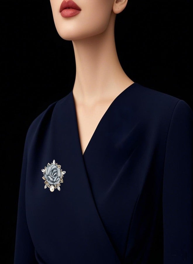 Joynaamn Rose Brooch for Women, Elegant Flower Pins Collar Lapel Fabric with Faux Pearl for Suit Dress Blouse Party Costume Wedding Bridal Bouquet Mother's Day Gift, Blue - Image 4