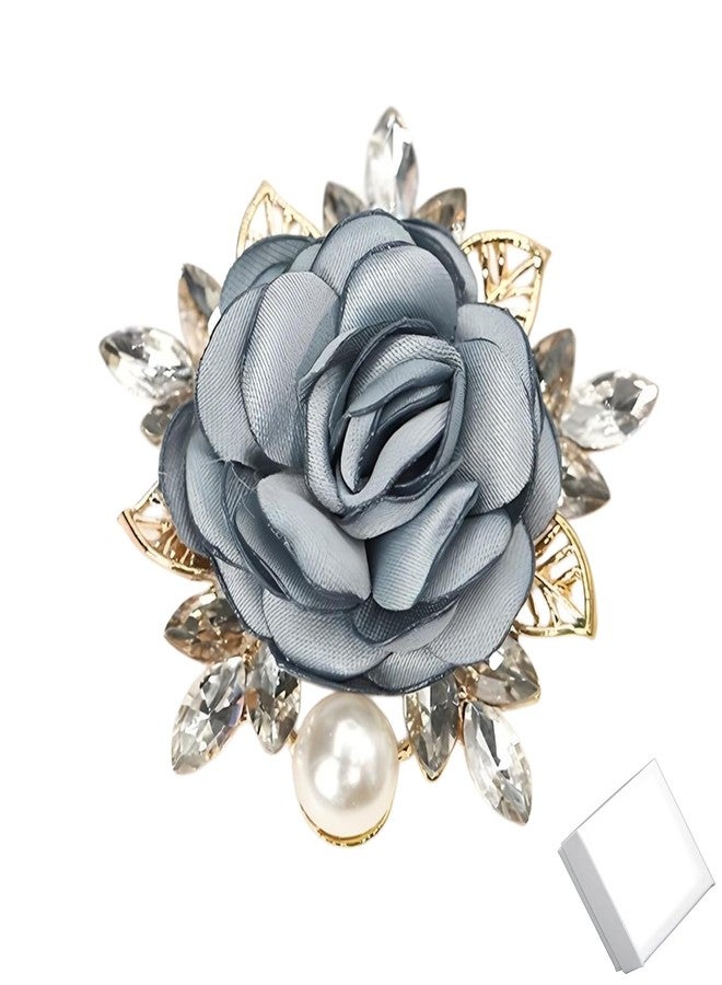 Joynaamn Rose Brooch for Women, Elegant Flower Pins Collar Lapel Fabric with Faux Pearl for Suit Dress Blouse Party Costume Wedding Bridal Bouquet Mother's Day Gift, Blue - Image 1