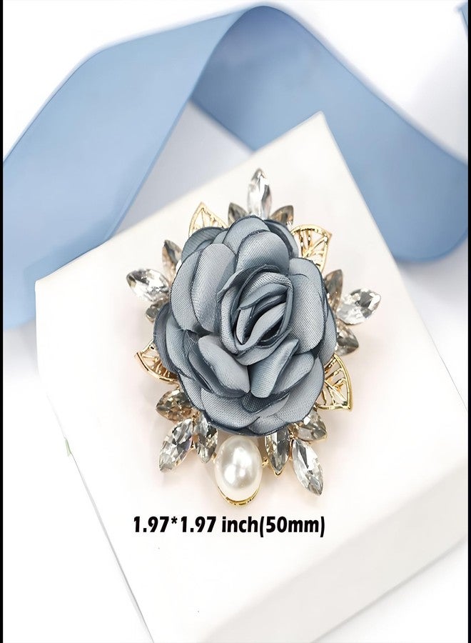 Joynaamn Rose Brooch for Women, Elegant Flower Pins Collar Lapel Fabric with Faux Pearl for Suit Dress Blouse Party Costume Wedding Bridal Bouquet Mother's Day Gift, Blue - Image 2