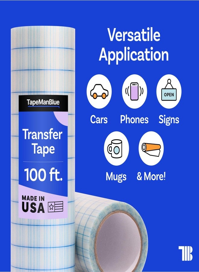 TapeManBlue Clear Transfer Tape for Vinyl, 12" x 100' Roll with Grid, Premium Vinyl Transfer Tape for Crafts, Decals, and Letters - Image 4