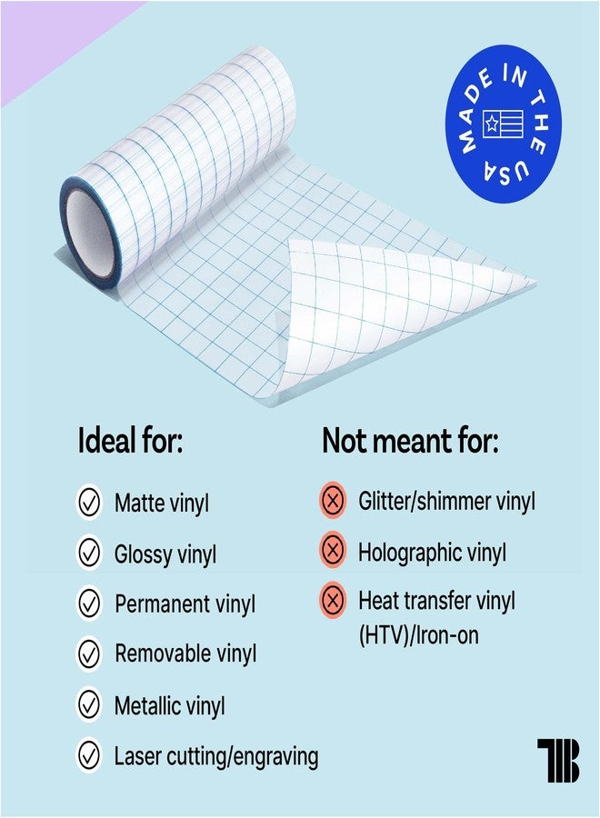 TapeManBlue Clear Transfer Tape for Vinyl, 12" x 100' Roll with Grid, Premium Vinyl Transfer Tape for Crafts, Decals, and Letters - Image 3