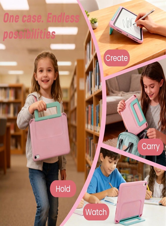 INFILAND Kids Case for iPad A16 11 Inch 2025 (11th Gen), iPad 10th Generation (10.9 Inch 2022), Durable Soft Shockproof Stand Protective Cover with Pencil Holder/Handle (Pink Blue) - Image 4