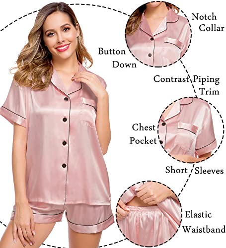LecGee Womens Silk Satin Pajamas Set Short Sleeve Sleepwear Button Down Loungewear 2 Pcs Pjs - Image 5