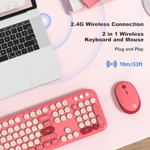 KNOWSQT Wireless Keyboard and Mouse Combo - Lovely Red 2.4G Full-Sized Colorful Keyboards, Round Keycap USB Dongle Plug Play Cute Keyboards for Windows, Laptop, PC, Desktop, Mac - Image 2