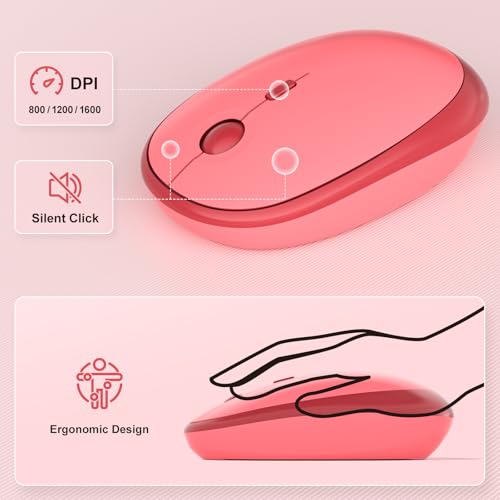KNOWSQT Wireless Keyboard and Mouse Combo - Lovely Red 2.4G Full-Sized Colorful Keyboards, Round Keycap USB Dongle Plug Play Cute Keyboards for Windows, Laptop, PC, Desktop, Mac - Image 4